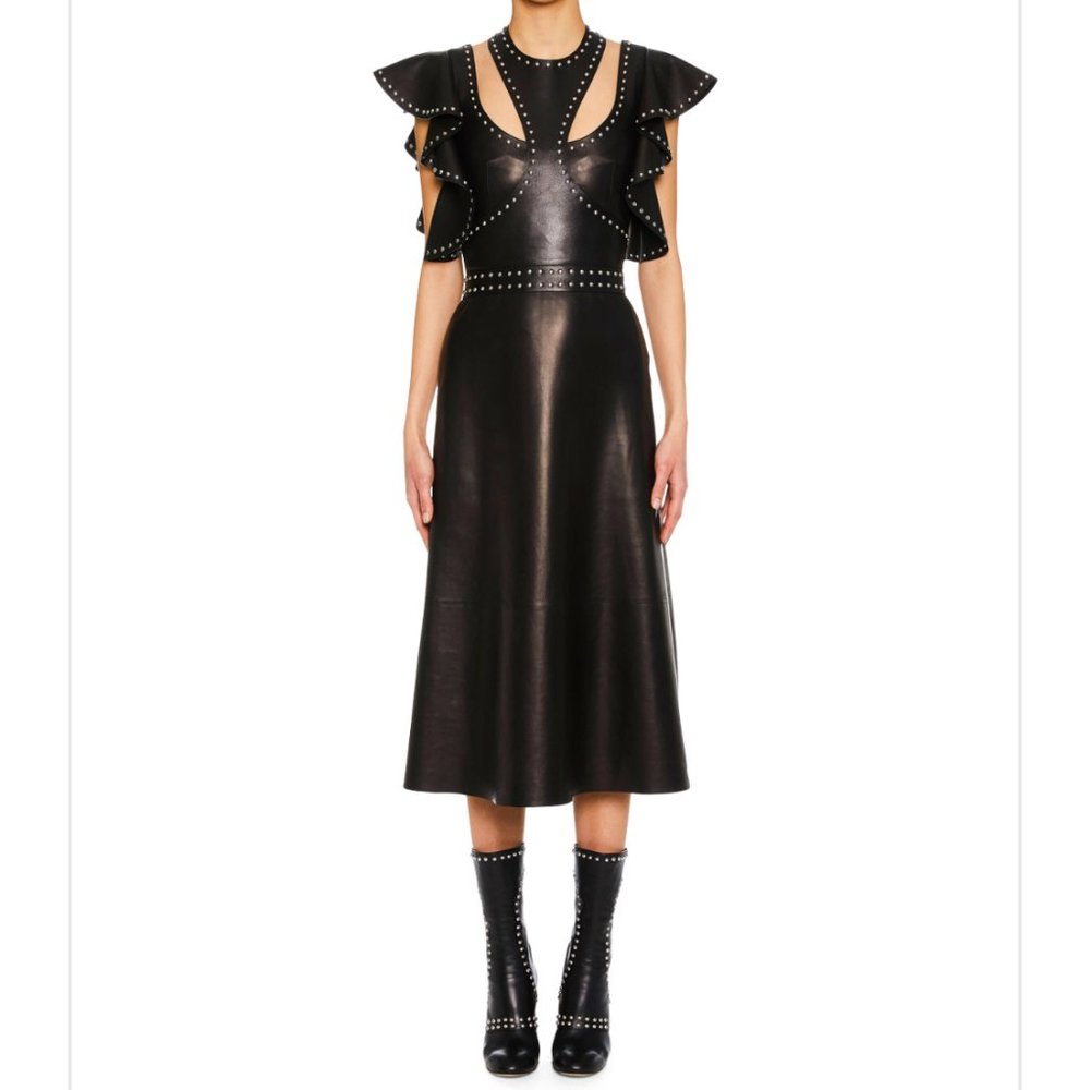 New Alexander McQueen $2395 Gold Studded Lamb Leather Runway Harness Top - Picture 3 of 13